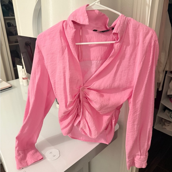 Zara Tops - Zara Vibrant Pink Ruched Blouse